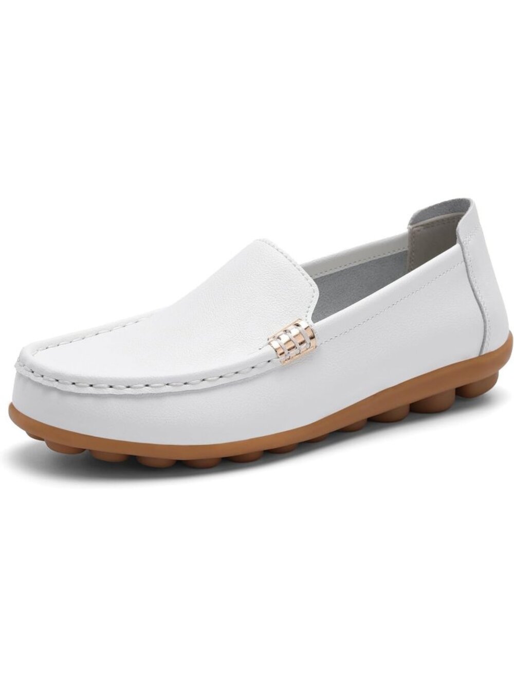 Women's White Comfortable & Lightweight Leather Loafers Slip-On Flats Shoes